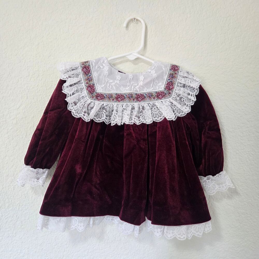 Vintage Velour Burgundy Short Dress 12 months
